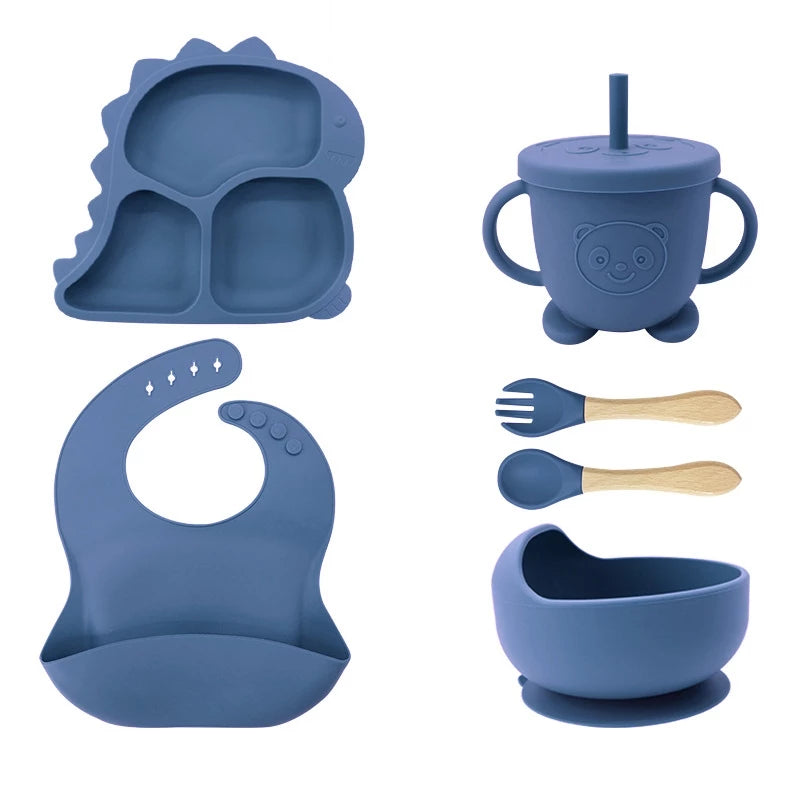 KIT ALIMENTAÇÃO DE SILICONE - DINOSSAURO 6 PEÇAS