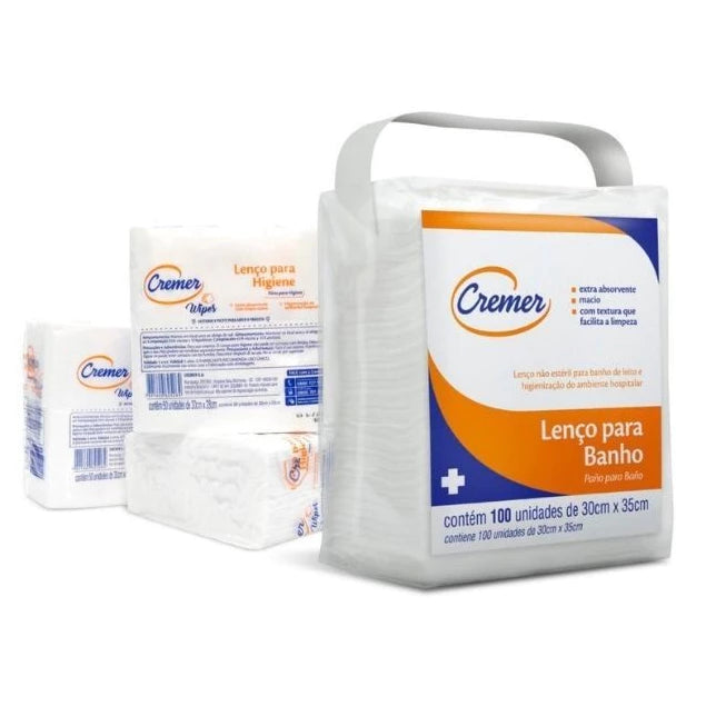 Lenço para Banho e Higiene Cremer com 100 Unidades