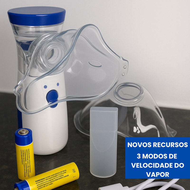 NEBULIZADOR PORTÁTIL COM 2 MÁSCARAS E 1 BICO - PARA TODAS AS IDADES