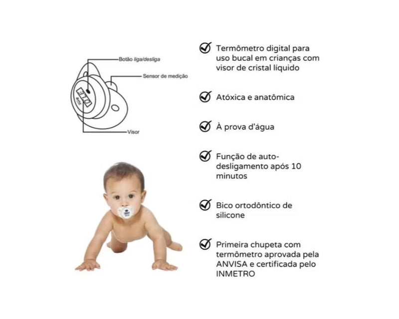 CHUPETA TERMÔMETRO DIGITAL - Seguro, Anatômico e Fácil de Usar.